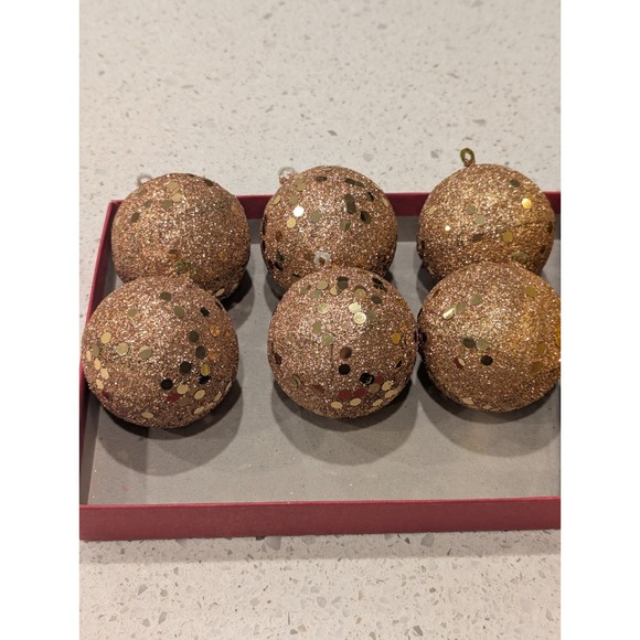 Vintage Holt Howard Gold Paper Christmas Ornaments Glitter Balls Set Of 12 + Box - Picture 3 of 5